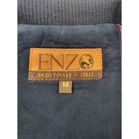 Enzo Tovare Coat Mens Medium Blue Faux Suede Elbow Patches Bomber Jacket - Picture 2 of 14